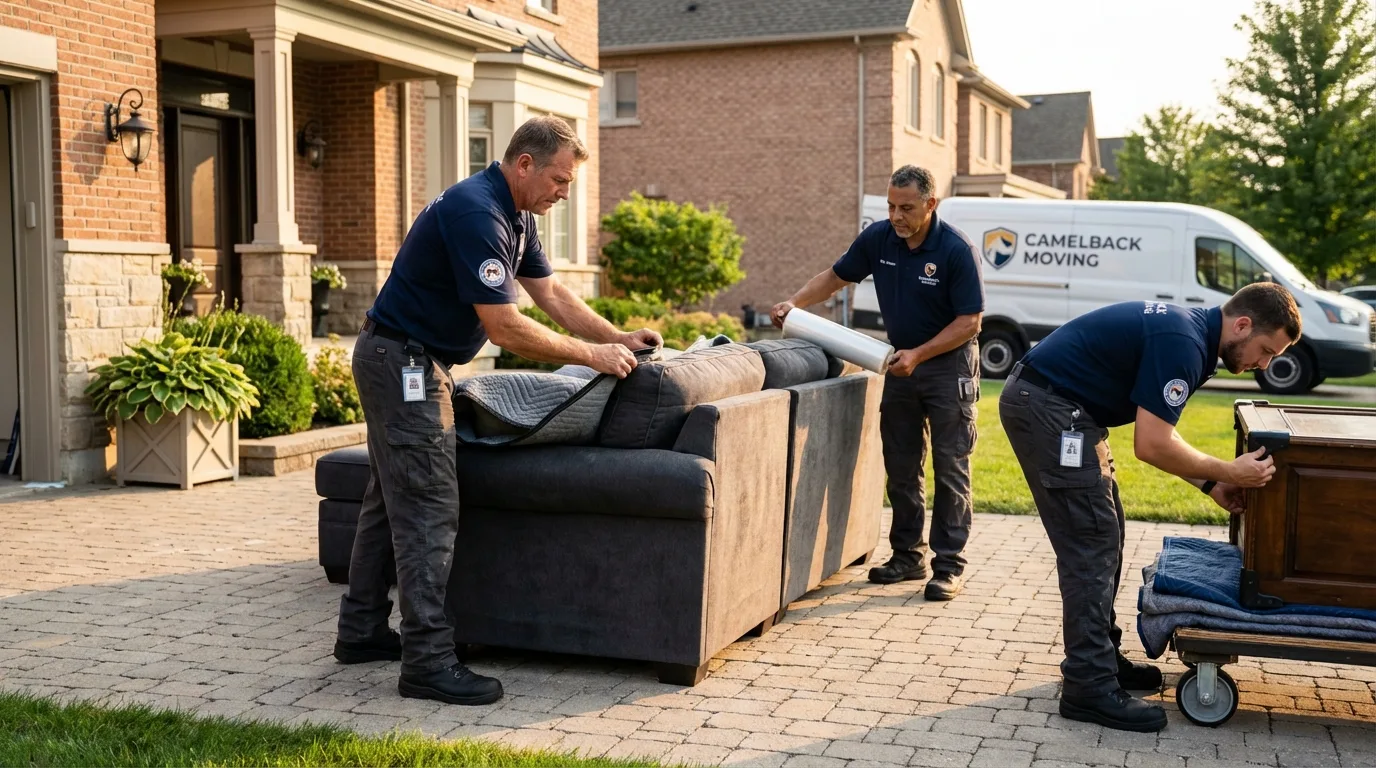 Large estate moving crew wrapping furniture in The Colony, TX