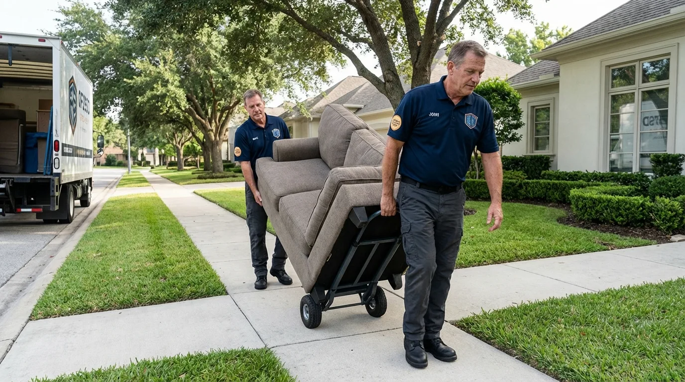Local residential moving crew loading furniture in The Colony, TX